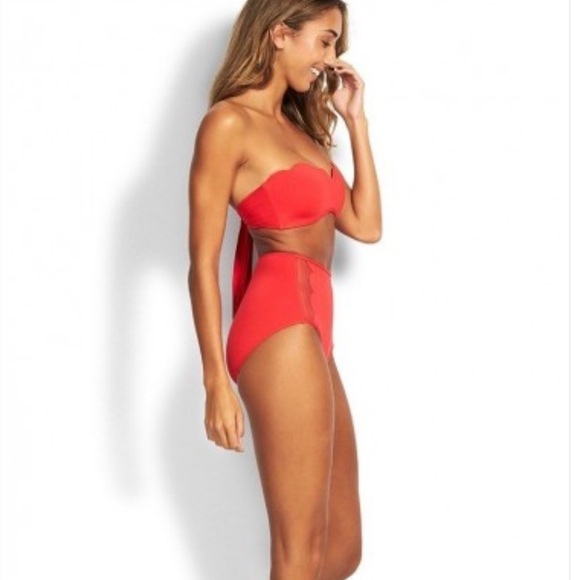 Seafolly High Waist Bikini Bottom Petal Edge Chilli - Picture 3 of 16